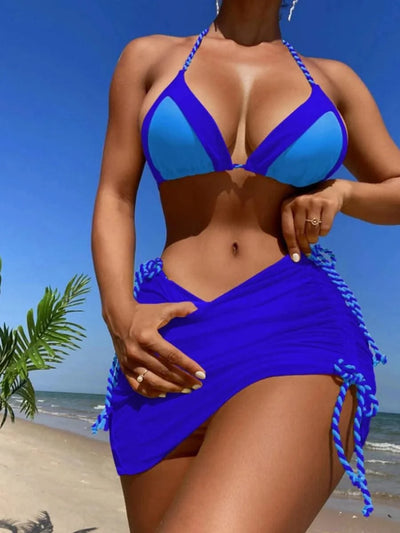2025 Black Halter String 3 Piece Bikini Swimsuit Women