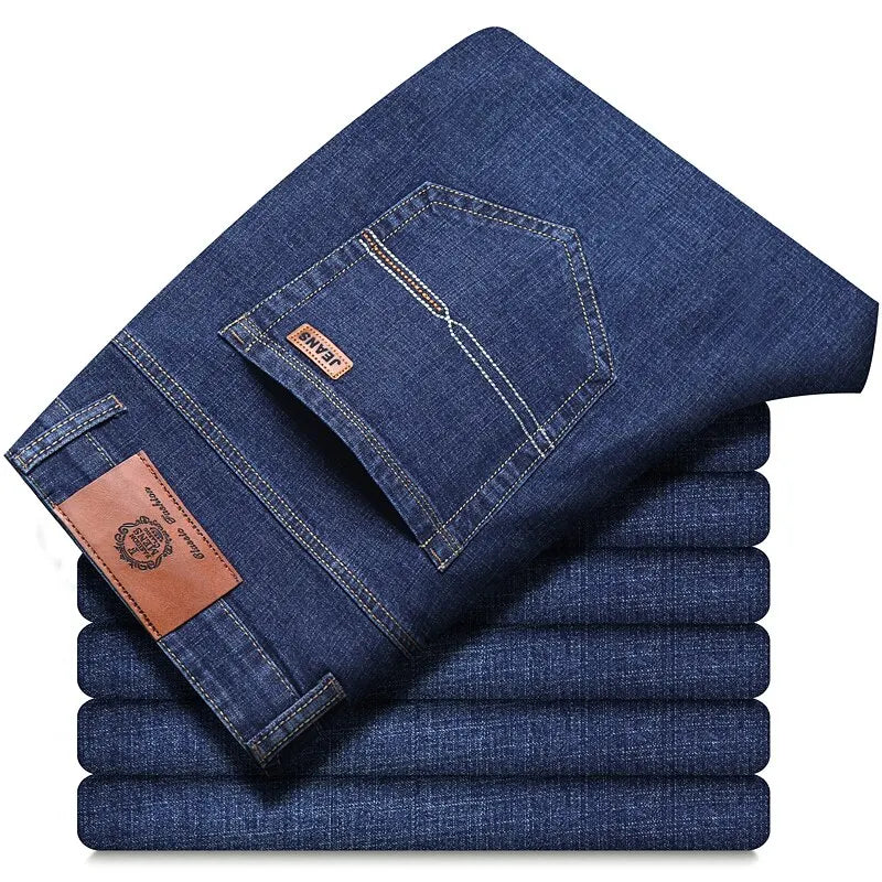 Men Fashion Straight Jeans Men 2025 New Stretch Slim Fit Pants Comfortable Soft Business Denim Trousers Male Brand Clothing