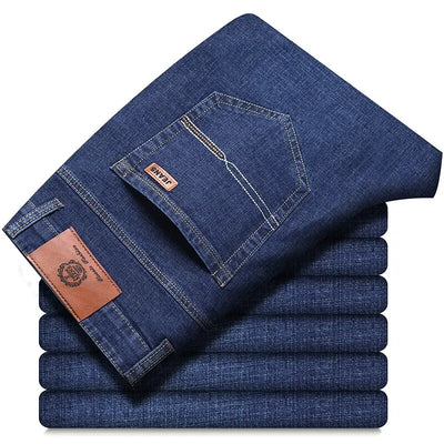 Men Fashion Straight Jeans Men 2025 New Stretch Slim Fit Pants Comfortable Soft Business Denim Trousers Male Brand Clothing