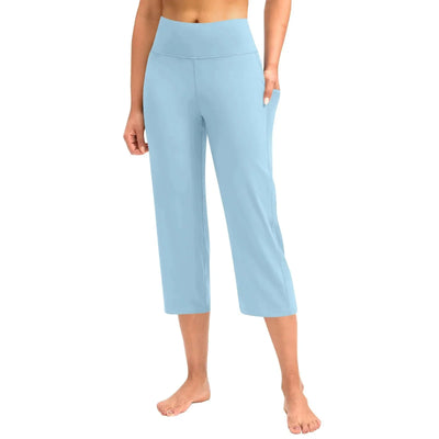 Women  Elastic High Waist 3/4 Pant Casual Active  Fit Wide Capris Leg Pants Trousers With Pockets Pants Woman брюки женские