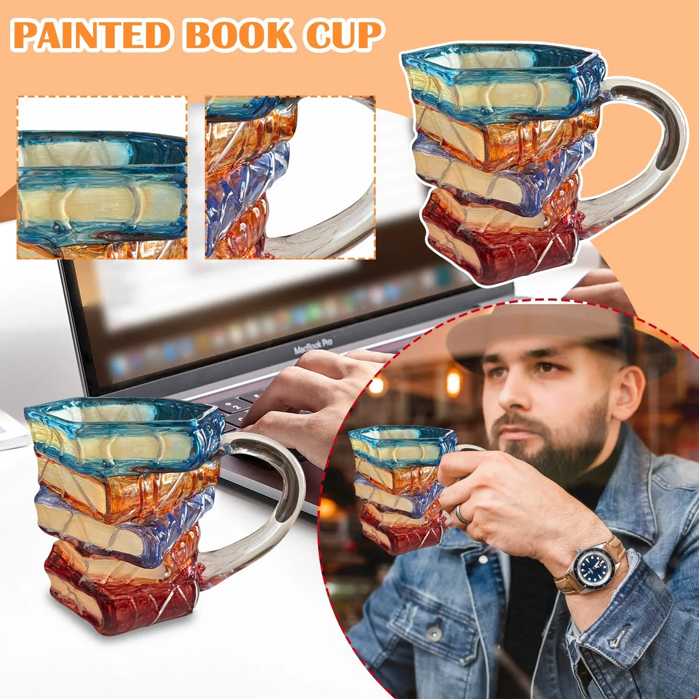 Unique Novelty Colorful Mugs Handmade Resin Drink Cup 3D Painted Books Coffee Mug Creative Book-Shaped Drinkware Mug Lover Gifts