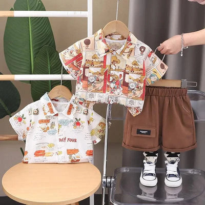 Baby Children's Summer Clothes Set 1-5Y Cartoon Printed Shirt and Shorts Casual Boys 2Pcs Suit Kid's Short Sleeve Outfit