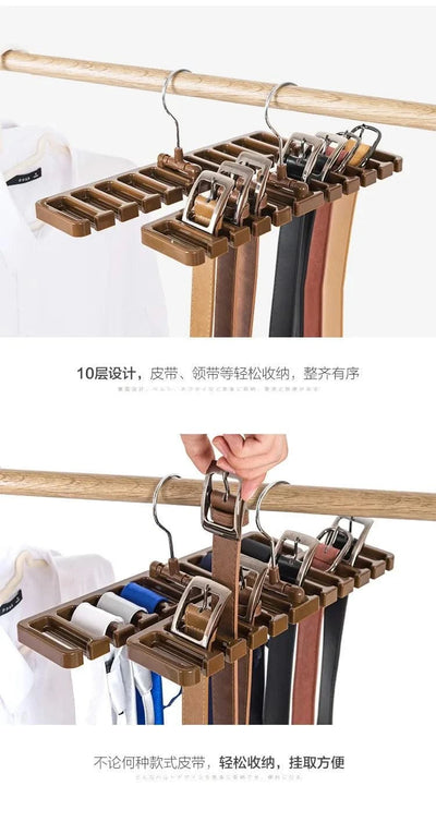 Tie Belt Hanger Wardrobe Closet Belts Scarf Hanging Organizer Rotating 10 Card Slots Storage Holder Rack Hook Bedroom Home Items