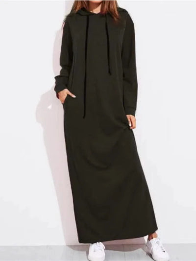 New Autumn And Winter Women's Long Sleeve Hooded Sweatshirt Dress Fashion Black Elegant Casual Dresses Female Holiday Vestidos