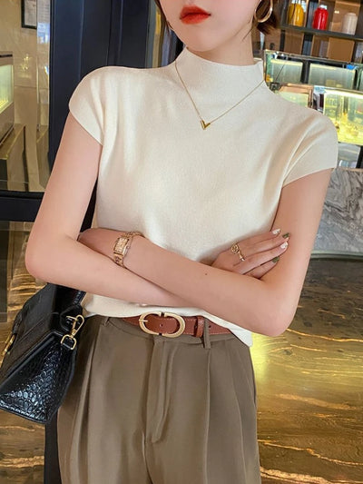 Crew Neck Fashion Women T Shirt Street Casual Knitted T-Shirt Solid Top Tees Sexy Slim Summer Short Sleeve Women's Clothing