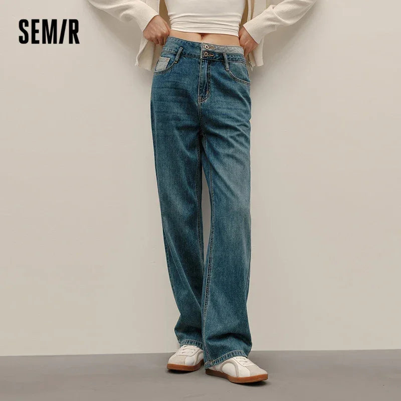 Semir 2025 Women Jeans Autumn New High-waisted Wide-leg Pants All-match Trousers for Women