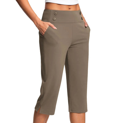 Women Elastic High Waist 3/4 Pant Casual Active Fit Wide Capris Leg Pants Trousers With Pockets Pants Woman брюки женские
