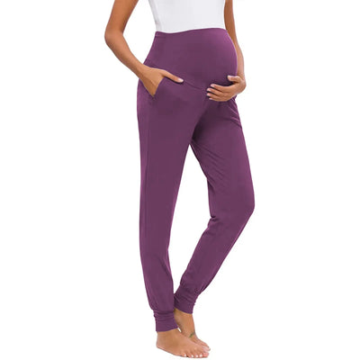 Spring Maternity Women's Casual Pants Premama Solid High Waist Strechy Lounge Trousers For Pregnant Women Joggers With Pockets