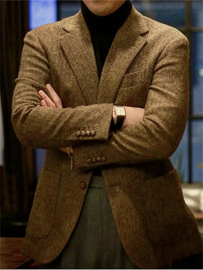 1Pieces Men's  Herringbone Single Breasted Slim Fit Casual Men's Blazers Sets Wool Coat for Men Blazers Luxury Designer Male
