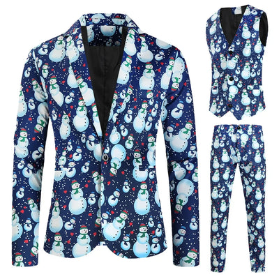 Men's Blazers Sets Rainbow Striped Print Blazers Jacket+Pants+Vest Man three Pieces Sets Prom Party Stage Singer Dancer Costumes