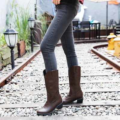 New Women Boots Winter High Top Western Outdoors Cowboy Boots Fashion Ankle Boots Embroidered Printed Casual High Top Shoes 906