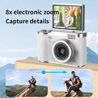 High-Definition HD Digital Camera 4K 48MP 8X Digital Zoom Video Camcorder CCD with Hanging Straps Flip Screen