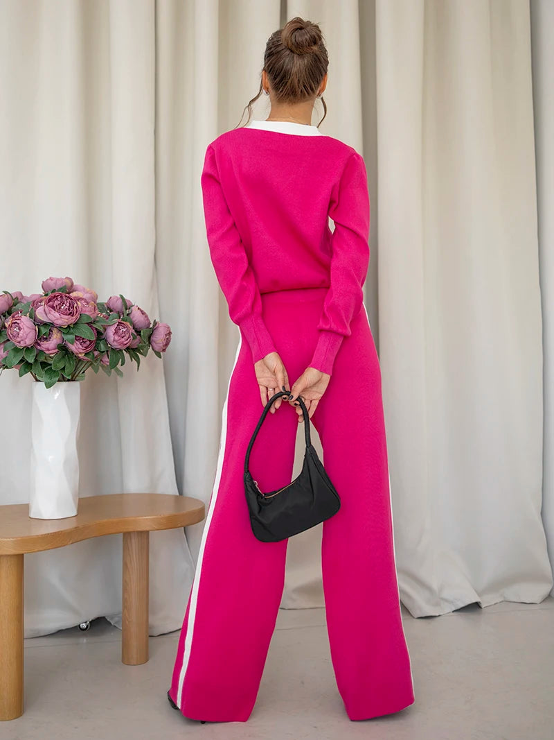 Loungewear Women Knitted Suit Casual Tracksuit Women Two Piece Set Embroidery Floral Knit Cardigan Pant Matching Sets Women 2024