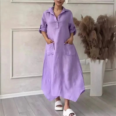 Summer Dress For Women, Retro Casual Loose Large Lapel Mid-sleeve Dress, New Mid-length Dress For Women, Autumn Wear