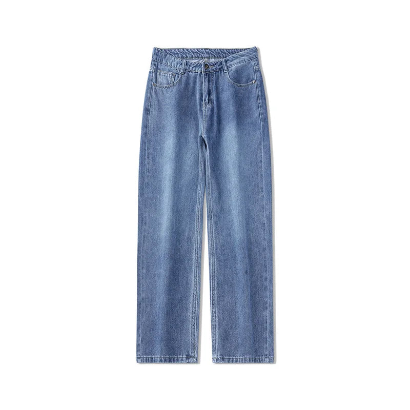 Men's Straight-Leg Jeans, Minimalist for All Seasons, Loose with Drape, Narrow-Wide Leg, Retro Casual Long Pants, Sizes 28-38