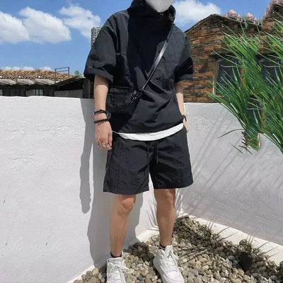 Summer Sweatsuit Sets Men Casual Hoodie T-shirt Short Sleeve Quick Dry Shorts Sports Suits Summer Outdoor Thin Cool Workwear Set