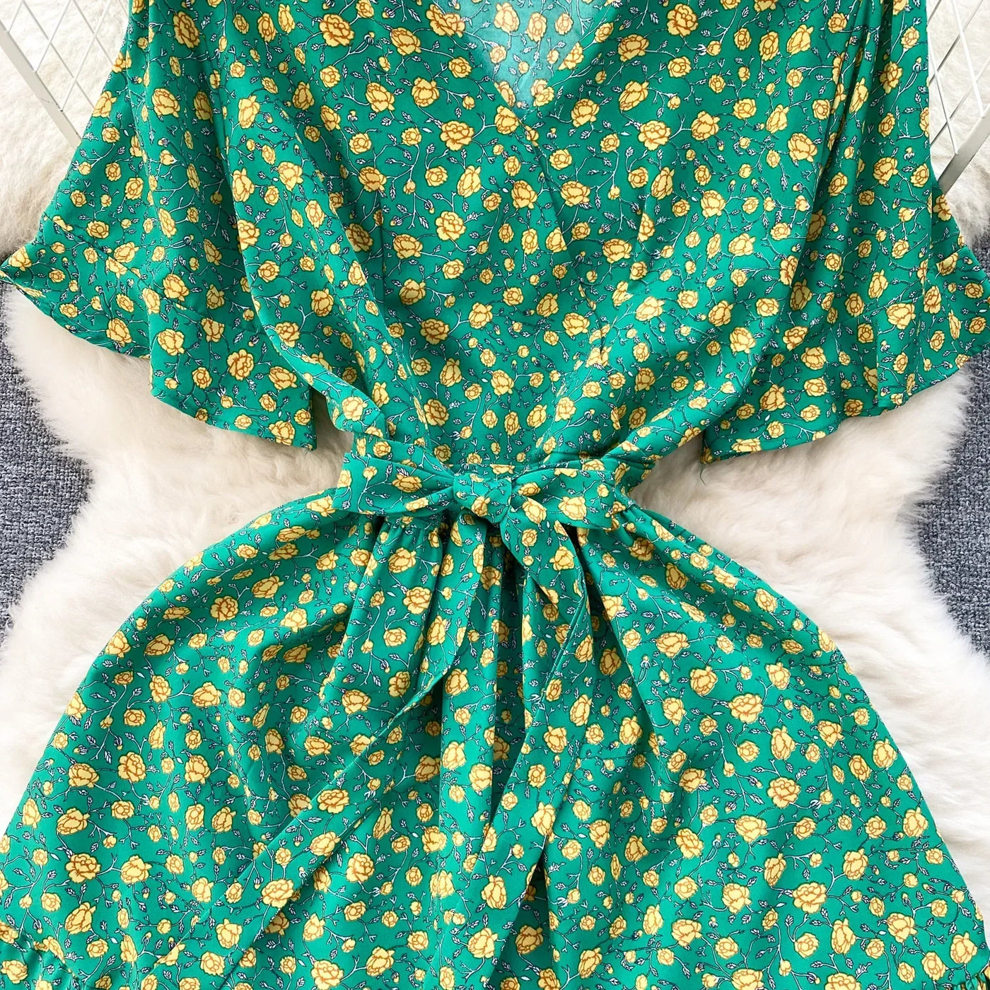 French Chic Dress Beach Style Floral Print Dresses Female V-Neck New Summer Ruffles A-Line Vestidos Women Clothes