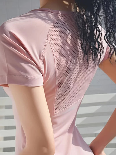 2025 Sports T-shirt women summer breathable sexy beauty back fitness wear quick dry running training short sleeve yoga top