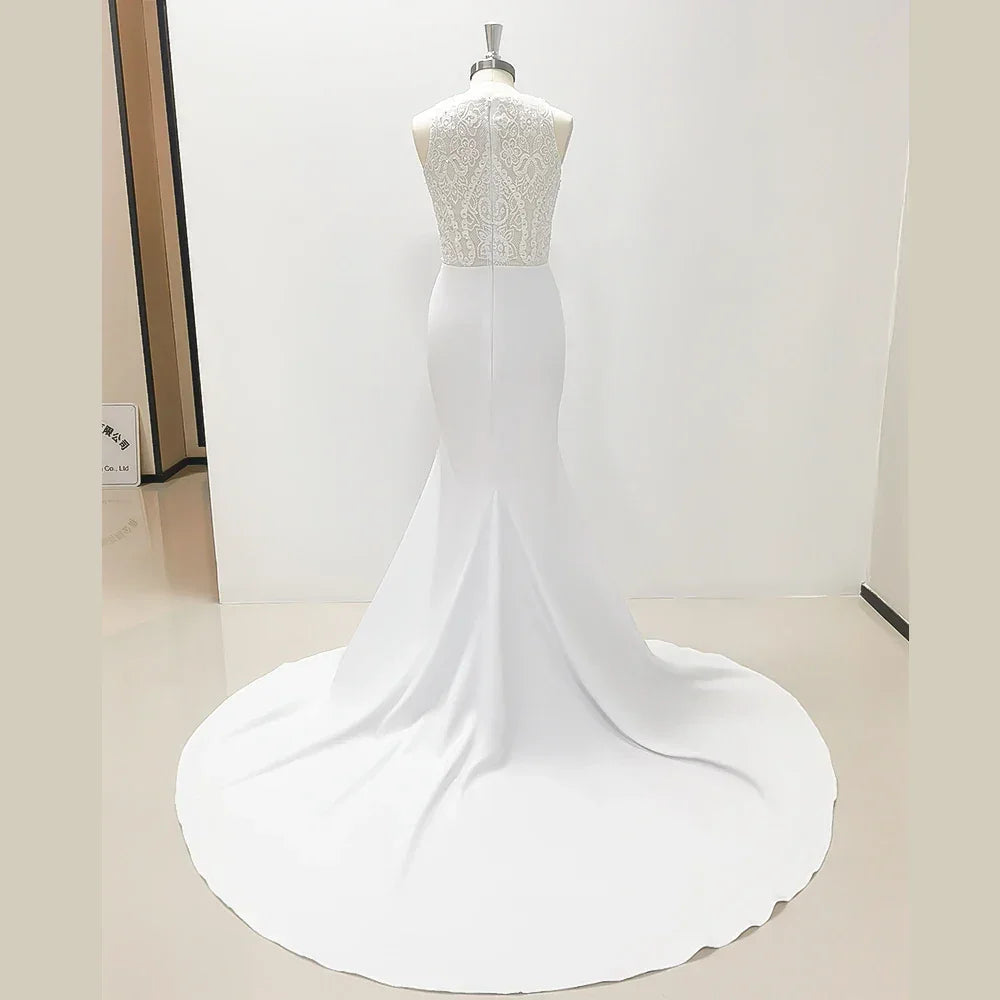 Mermaid Sleeveless Wedding Dresses for Women Sexy Side Slit Round Neck Bridal Gowns Vestidos Elegantes Para Mujer Robe De Mariée