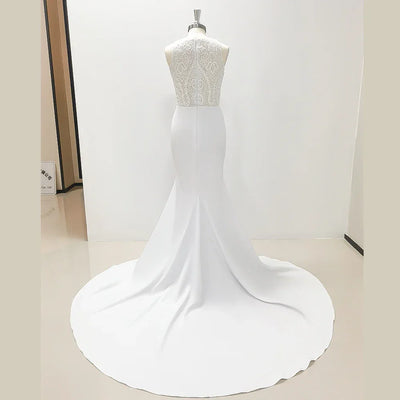 Mermaid Sleeveless Wedding Dresses for Women Sexy Side Slit Round Neck Bridal Gowns Vestidos Elegantes Para Mujer Robe De Mariée