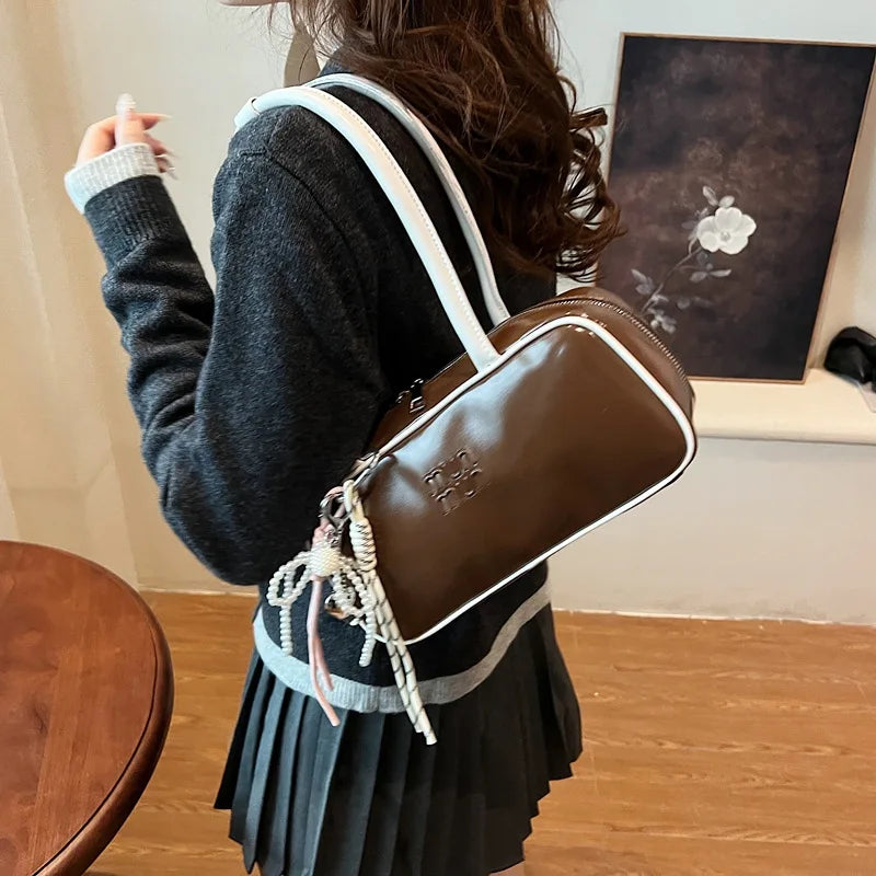 Designer Bowling Tote Women's Oversized Shoulder Bag, High-Capacity Office Handbag, Fashionable Minimalist Crossbody Purse