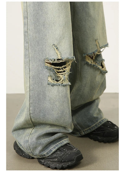 Loose Ripped Jeans Men Blue Baggy jeans For Men High End Wide Leg Pants Soft Denim Jeans Summer Streetwear Fashion Mens Trousers