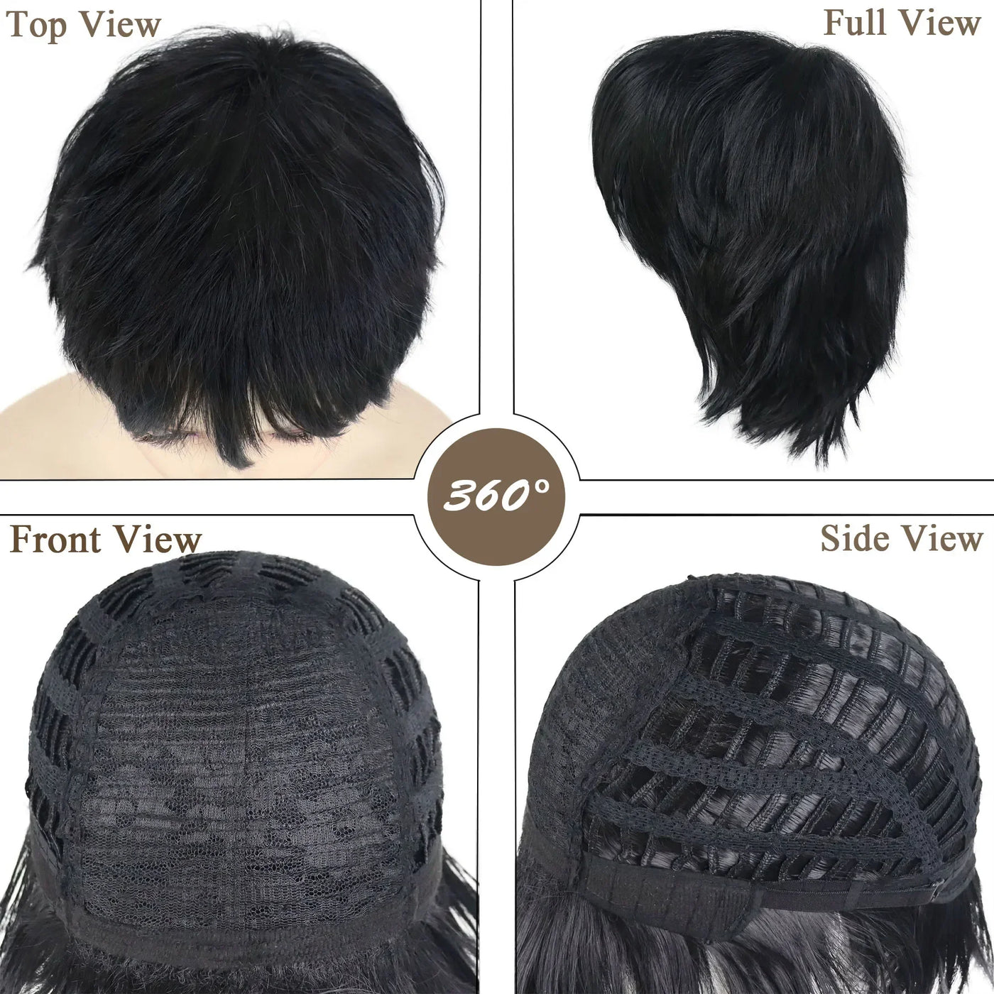 Short Black Wigs for Women Synthetic Hair Cosplay Wig with Bangs Shag Curly Hairstyles Anime Costume Party Halloween Wig Natural