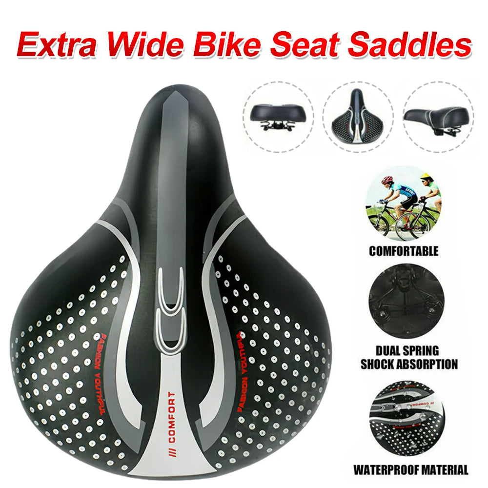 Extra Wide Bicycle Bike Seat Saddles Cushion Shock Absorbing Road Soft Cycling Cushion Pad PU Leather Road Bike Painless Seat