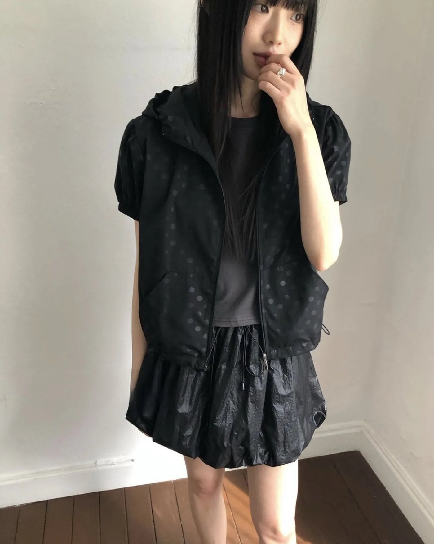 Streetwear Summer Coat for Women 2025 Ropa Mujer Short Sleeve Zipper Hooded Polka Dot Vintage Y2k Tops Casual Thin Jacket 27x969