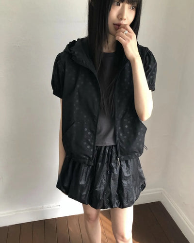 Streetwear Summer Coat for Women 2025 Ropa Mujer Short Sleeve Zipper Hooded Polka Dot Vintage Y2k Tops Casual Thin Jacket 27x969