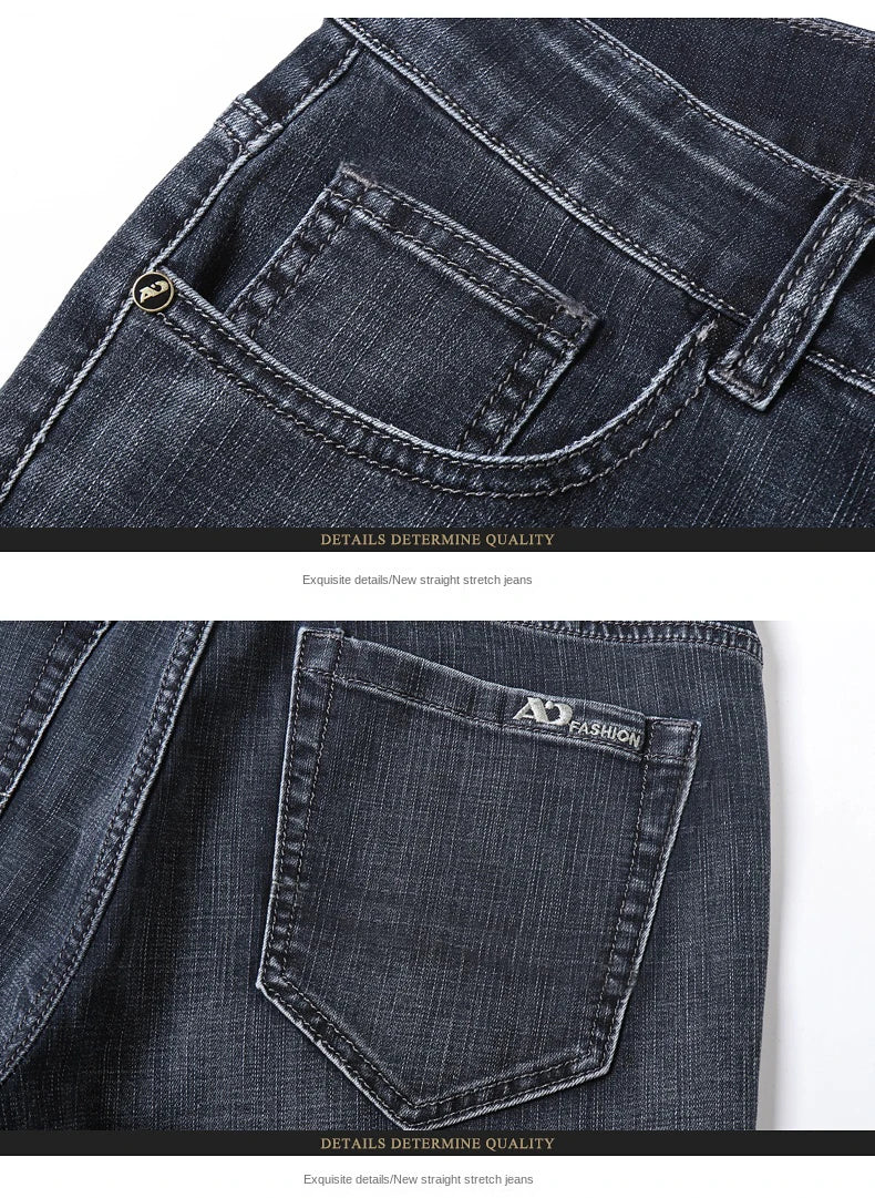 2024 Spring Summer New Men's Slim Thin Jeans Retro Light Blue Cotton Stretch Denim Pants Male Fashion Casual Brand Trousers
