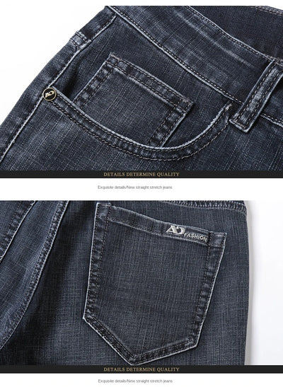 2024 Spring Summer New Men's Slim Thin Jeans Retro Light Blue Cotton Stretch Denim Pants Male Fashion Casual Brand Trousers