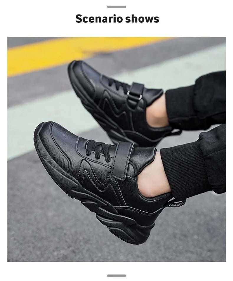 Childrens Sports Shoes for Kids Leather Black Boys Shoes Outdoor School Running Shoes Students Casual Sneakers
