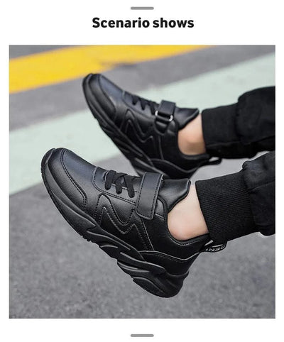 Childrens Sports Shoes for Kids Leather Black Boys Shoes Outdoor School Running Shoes Students Casual Sneakers