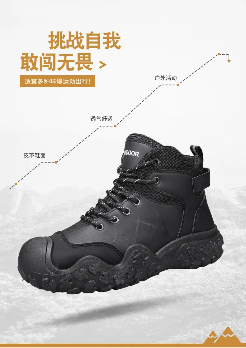 2025 Outdoor Men's Boots Hiking Shoes for Men Outdoor Boots Warm Leather Climbing Mens Shoes Waterproof Non-slip Men Ankle Boots