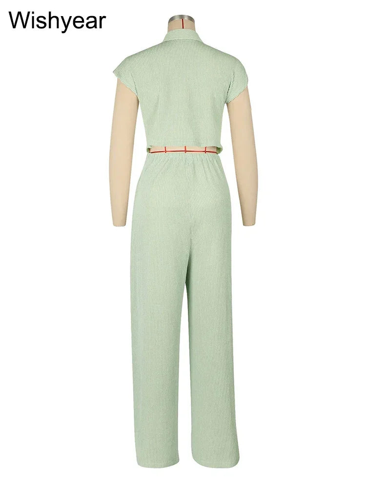 Women Casual Ribbing Loose Straight Jumpsuit Sleeveless Button High Waist One Pieces Wide Leg Rompers Summer Streetwear Overalls