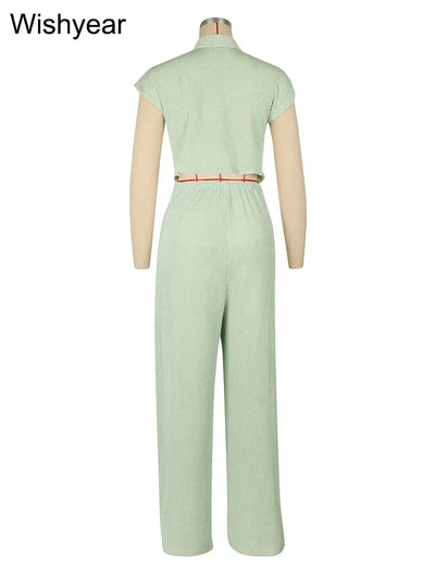 Women Casual Ribbing Loose Straight Jumpsuit Sleeveless Button High Waist One Pieces Wide Leg Rompers Summer Streetwear Overalls