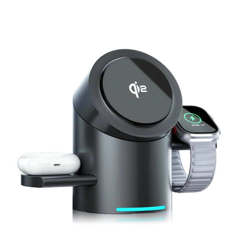 3 in 1 Wireless Charging Station for iPhone16/15/14/13/12 AirPods iWatch for Magsafe Rotation qi2 15W Fast Charging Station