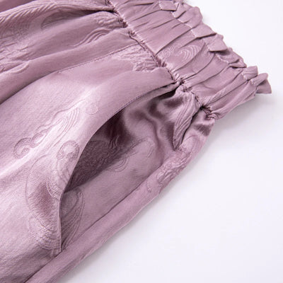 2025 Women's Fashion Spring New 100% Natural Mulberry Silk GuanLe Satin Fragrant Taro Purple High Waist Casual Wide Leg Pants