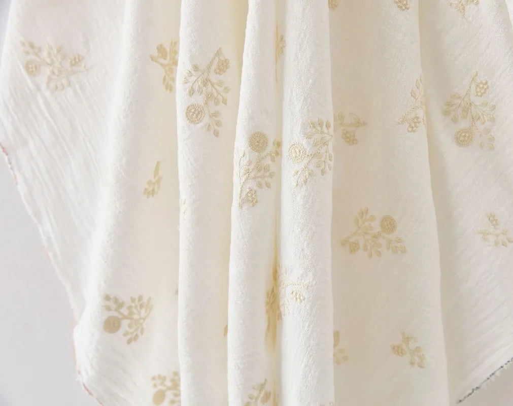 140x50cm Embroidered Slub Cotton Linen Fabric Clothing Sewing Fabric, Diy Women's Dress Forest Flower Cloth