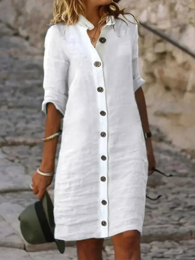 Women Mini Shirt Dress Summer Fashion  Платье  Cotton Linen White Dress Ladies Casual Holiday Vestidos Slip Dress Летнее Платье