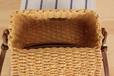 Handmade Women's Shoulder Bag Summer Straw Beach Bag Bohemian Female Handbags Fashion Square Flap Lock Designer Shopper Purse