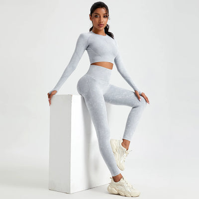 Women's Long Sleeves Round Neck Wash Exercise Activewear Sport Tops Skinny Stretch Activewear Running Wear