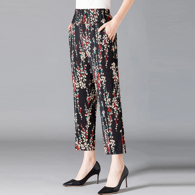 XL-8XL Summer Women Harem Pants Casual High Waist Pants Printed Elastic Waist Middle Aged Women Trousers Summer Bottoms