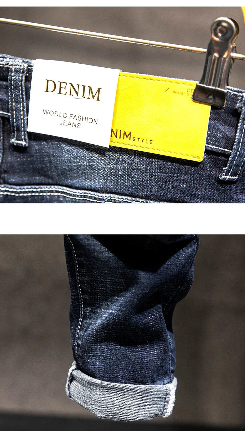 2025 New Ripped Jeans Men Slim-fit Denim Pants Cotton Korean Style Fashion Elasticity Versatile Blue Black Men's Clothing - Elanique