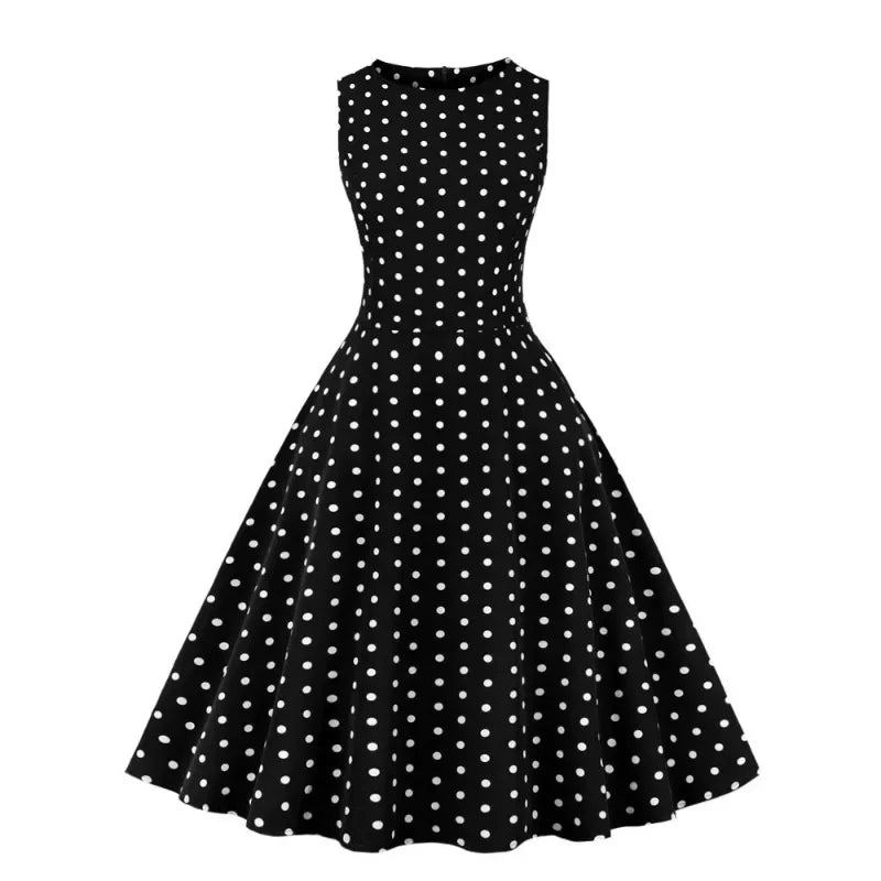 2025 New Women Party Dress Dot Print Sleeveless A Line 50s Evening Gowns Red A-line Tight Waist Prom Banquet Summer Midi Dress - Elanique