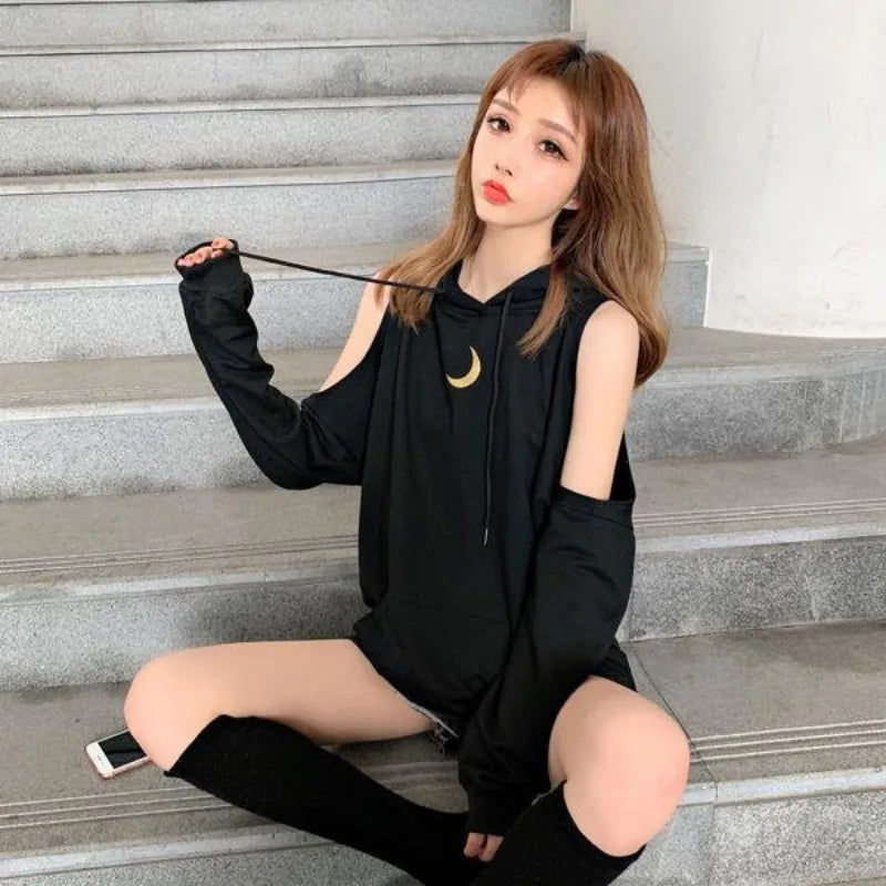 Sweatshirts for Women Hoodies Plain Long Female Clothes Black Hooded Tops Cotton Sweat-shirt Basic Designer Sleeve Goth Novelty
