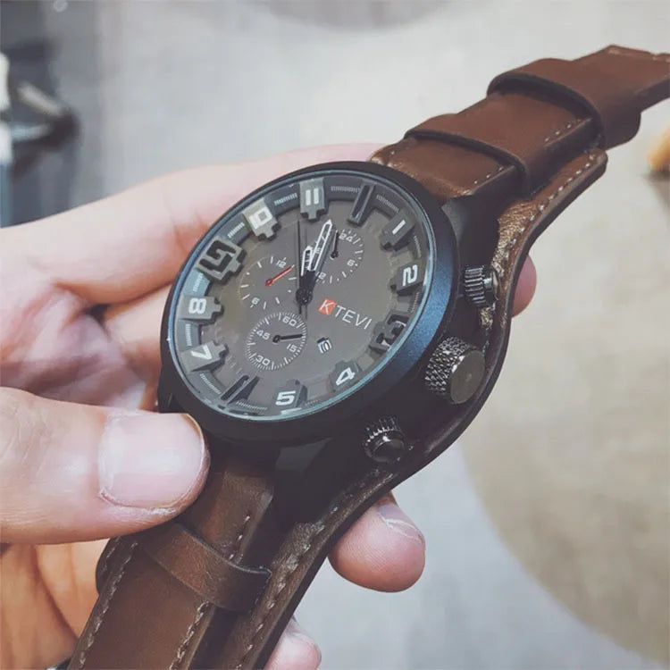 Original Men's Watches High-End Luxury Man Watch Leather Strap Date Business Quartz Watch Big Dial Military Tactical Wristwatch