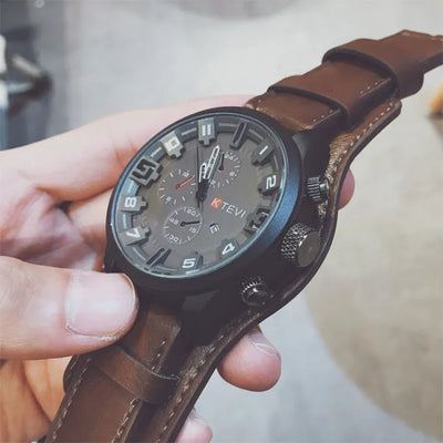 Original Men's Watches High-End Luxury Man Watch Leather Strap Date Business Quartz Watch Big Dial Military Tactical Wristwatch
