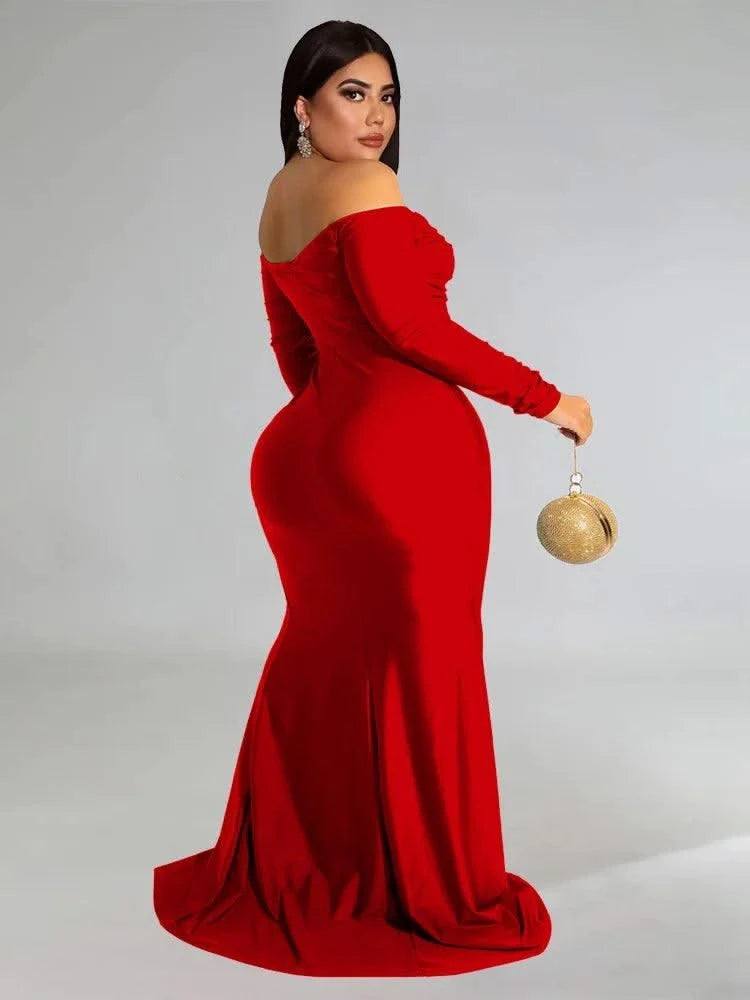 Wmstar Plus Size Party Dresses for Women Off Shoulder V Neck Slip Hem Elegant Full Length Maxi Dress Wholesale Dropshipping 2022